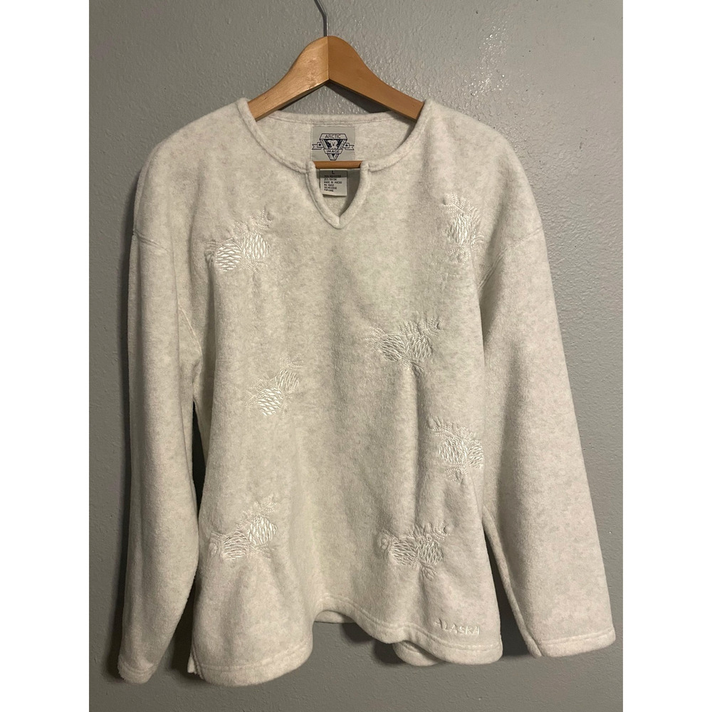 Vintage Arctic Image Sweater Womens Large Fleece Pinecone Embroidered Granola